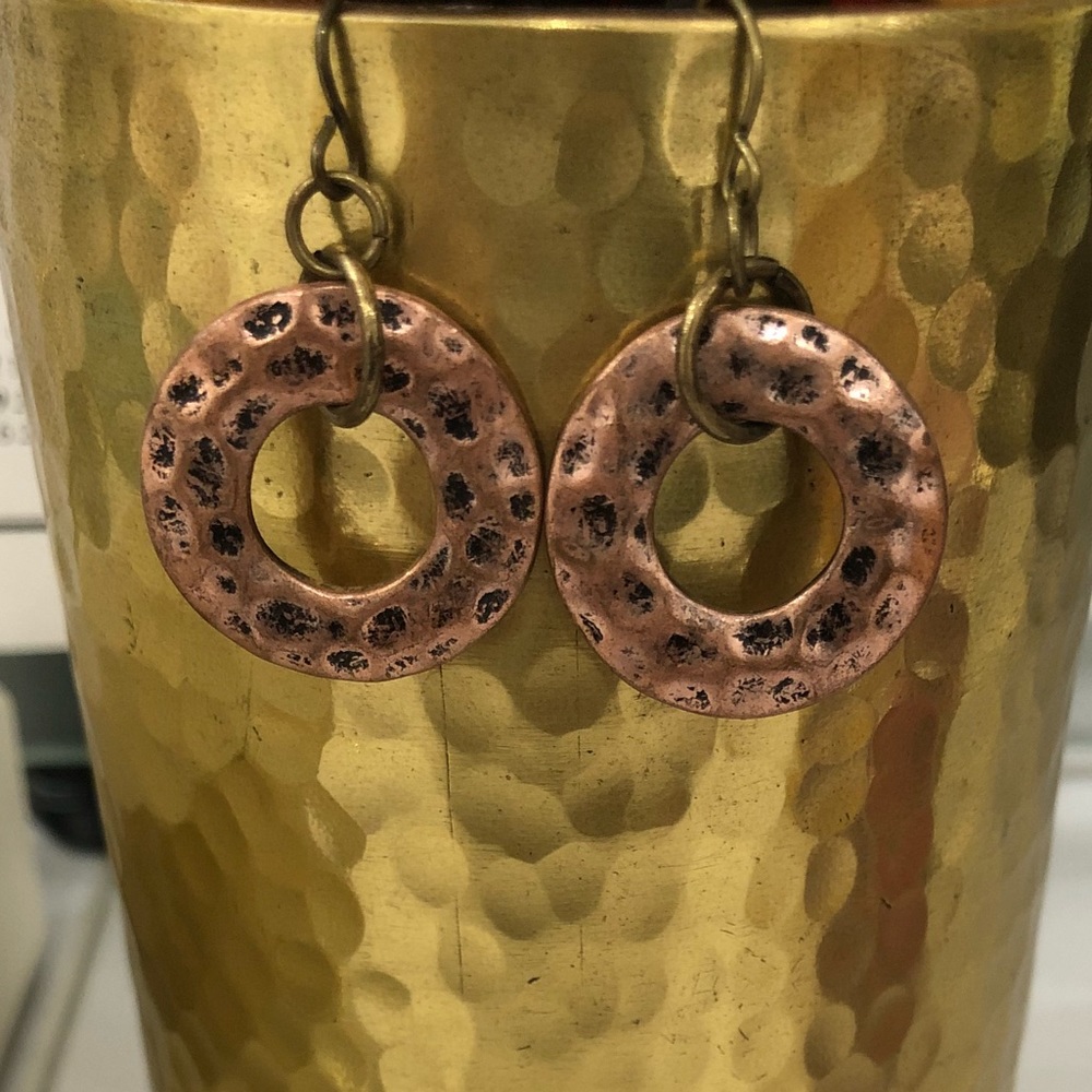 Copper and bronze circle drop earrings